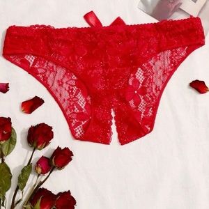 Lace Bow Front Crotchless Panty
